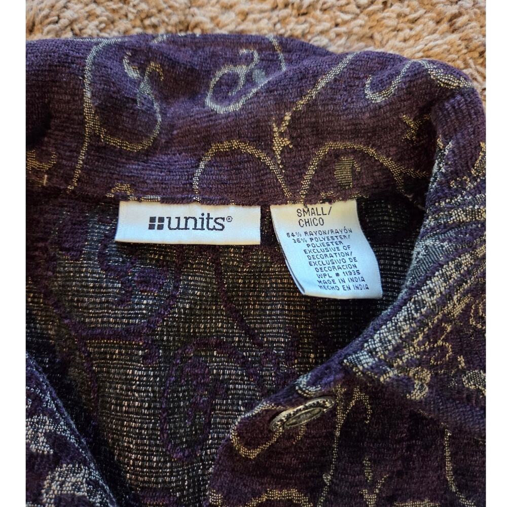 Vintage Tapestry Button Jacket Collared Purple Pa… - image 5